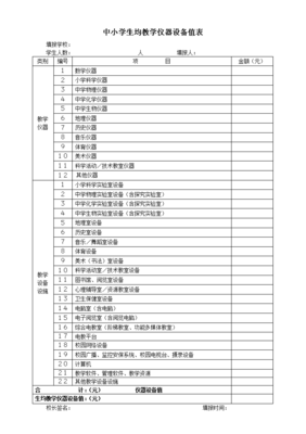 中小学生均教学仪器设备值表填报指标说明
